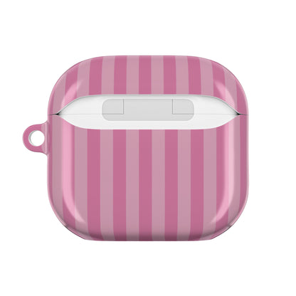 Rose and blush stripe AirPods case — back view with charging cutout