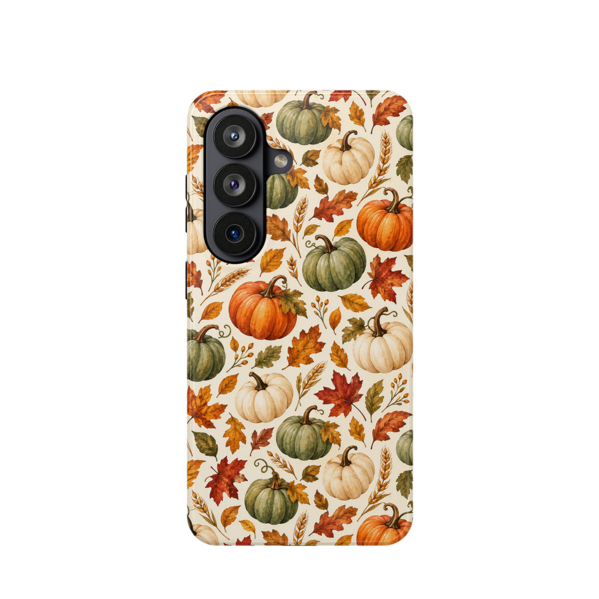 Pumpkin Patch phone case, pumpkins and autumn leaves on cream