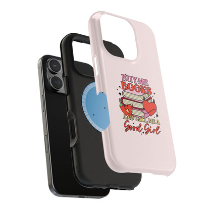 Bookish sticker MagSafe case on a neutral background