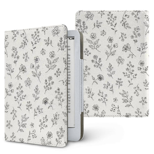 Line Art Wildflower Kindle case, printed front and back, fits Kindle Paperwhite 6.8 and 7 inch and Colorsoft