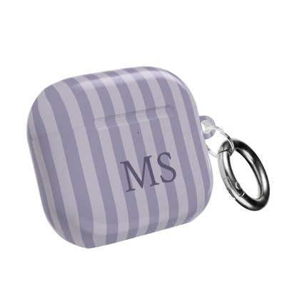 Lilac Stripe monogram AirPods case with carabiner — custom initials gift