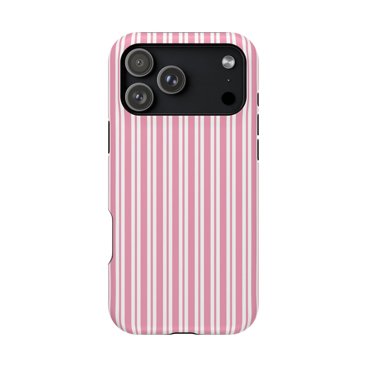 Pink Candy Stripe phone case — bubblegum pink and white candy stripe, MagSafe case for iPhone