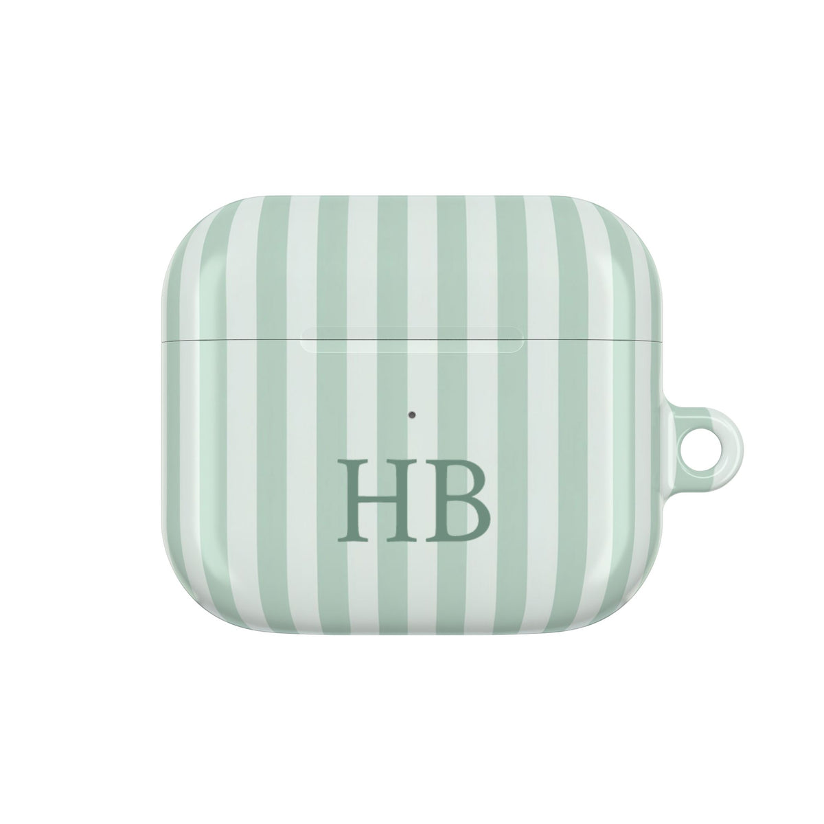 Sage Stripe monogram AirPods case — compact case shape with initials