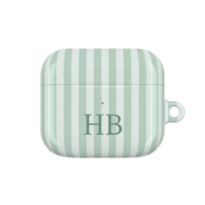 Sage Stripe monogram AirPods case — compact case shape with initials