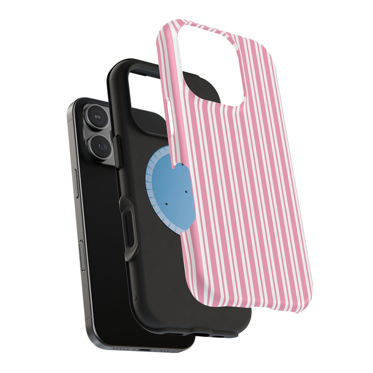Pink striped phone case standing upright