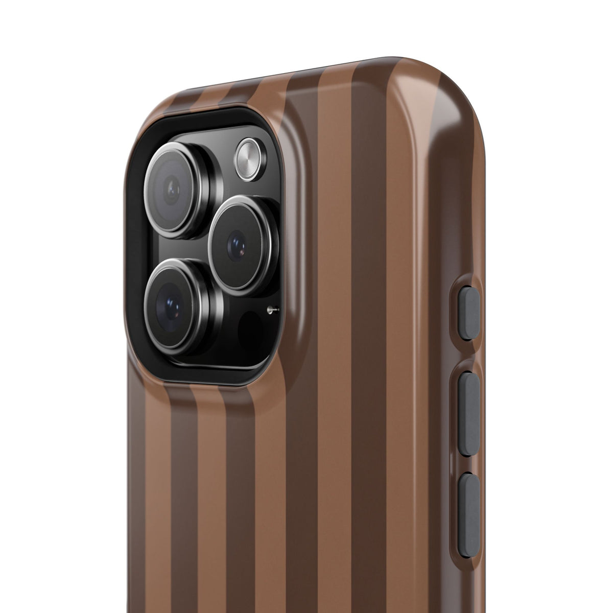 Brown Stripe Initials case with black TPU inner lining visible