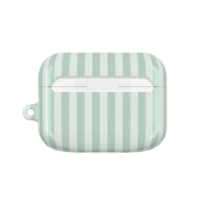 Sage Stripe AirPods case — back view with full-wrap stripe print