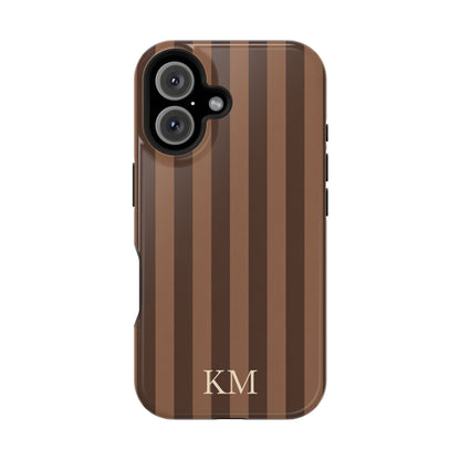 Personalized brown striped phone case with initials