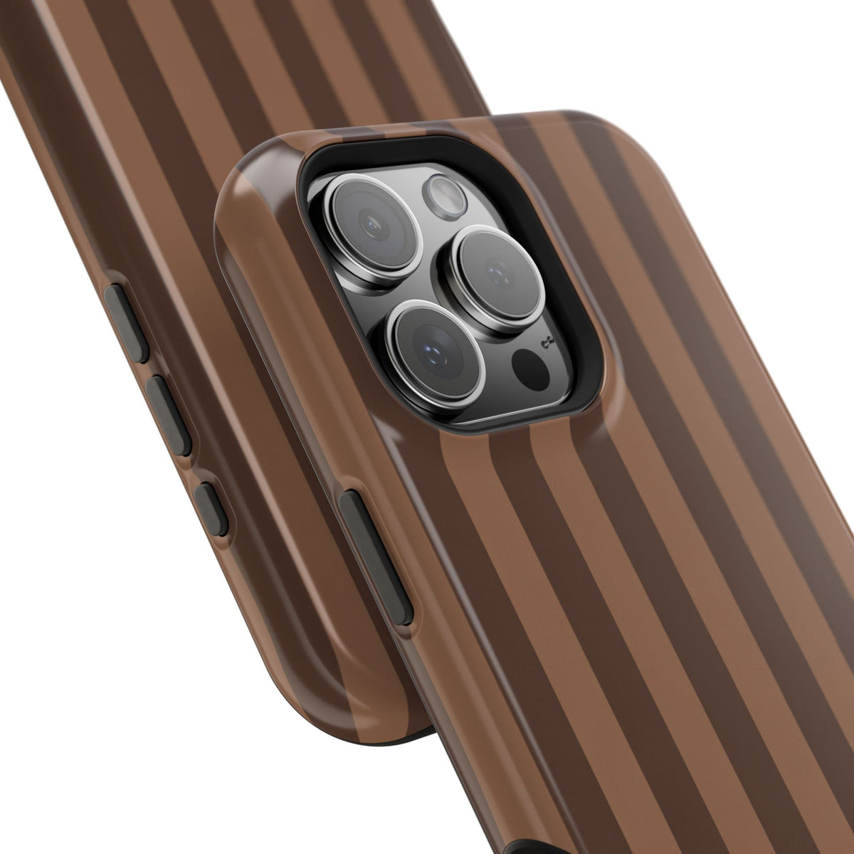 Personalized brown stripe case, initials in the lower corner