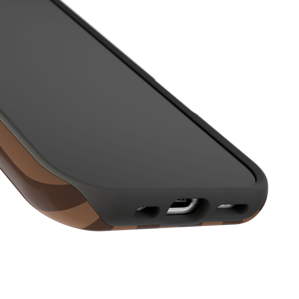 Vertical espresso and taupe stripes on a custom phone case