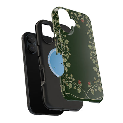 Hand-drawn hop vine border on a forest green MagSafe case