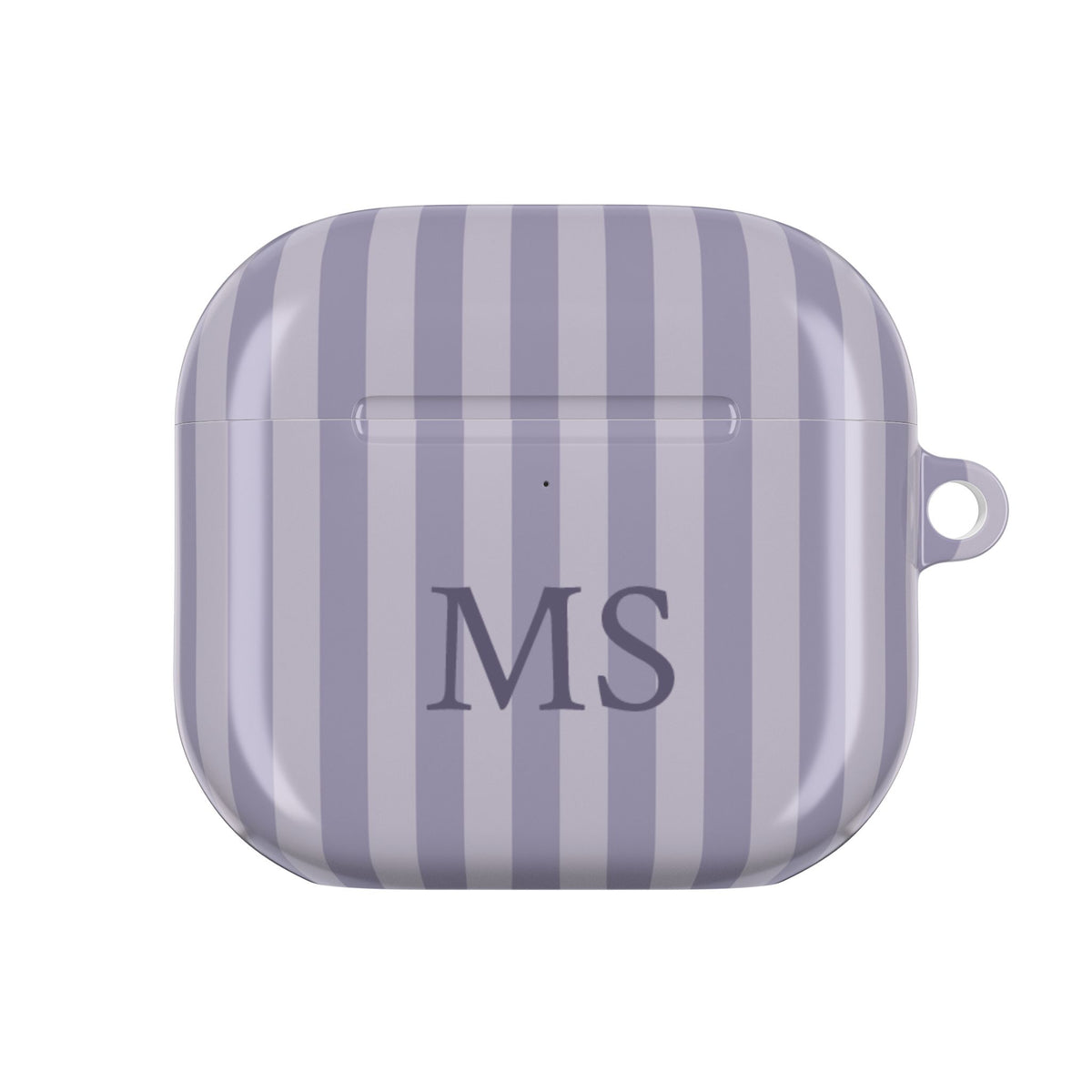 Lilac and lavender striped AirPods case with custom initials — Case Noir