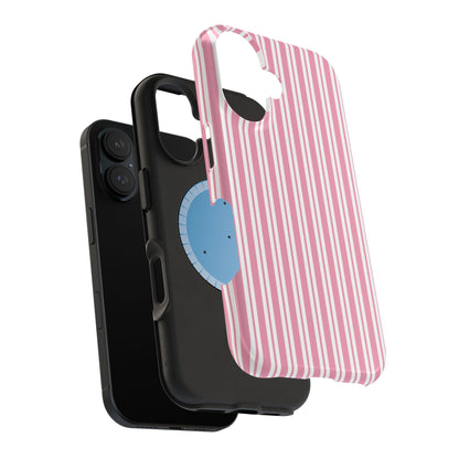 Paper-straw pink stripe printed edge to edge on a MagSafe case