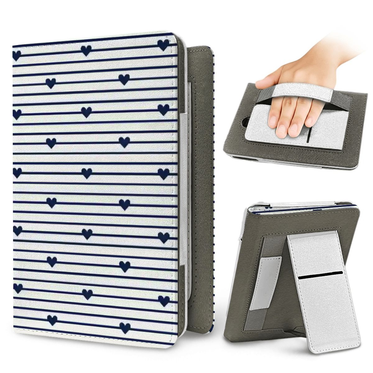Navy Stripe Hearts Kindle case for Kindle Paperwhite, view 2