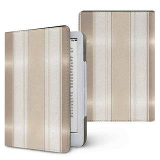 Taupe Ticking Stripe Kindle case — neutral stripe, printed front and back