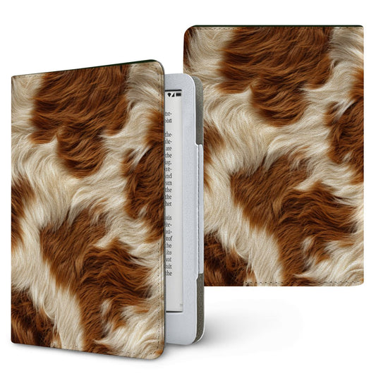 Chestnut Cowhide Kindle case — brown cow print, printed front and back