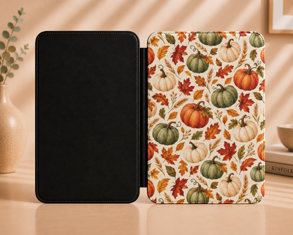 Watercolor maple leaves and wheat detail on a Case Noir Kindle cover