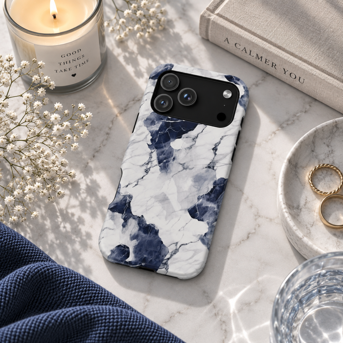 Navy marble MagSafe iPhone case — view 2