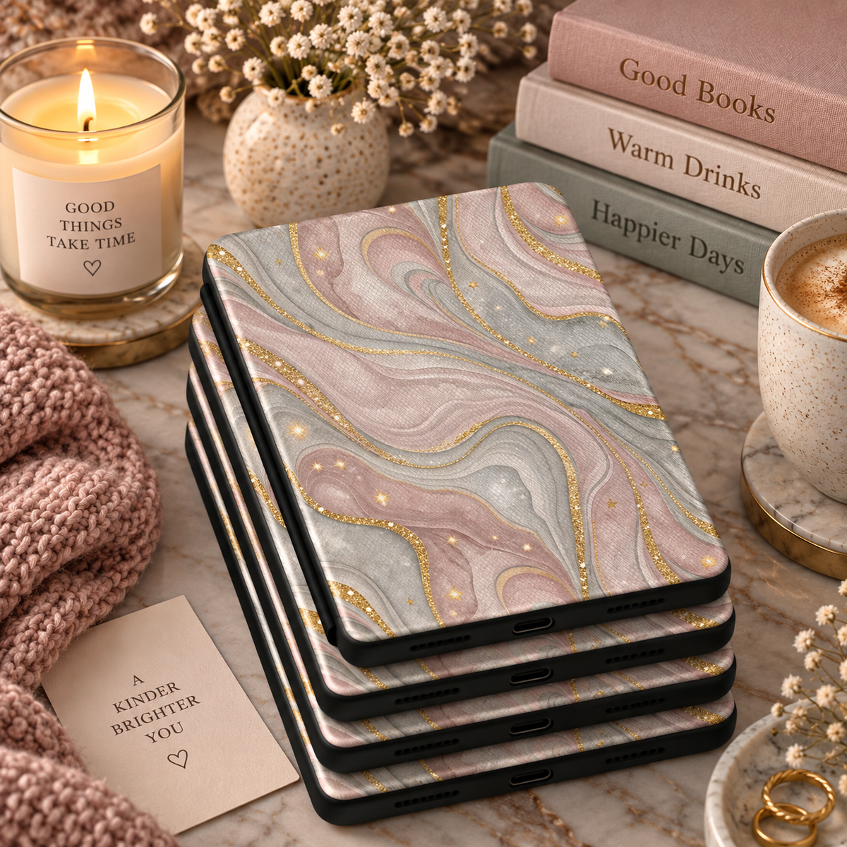 Rose quartz marble Kindle case in vegan leather — view 5