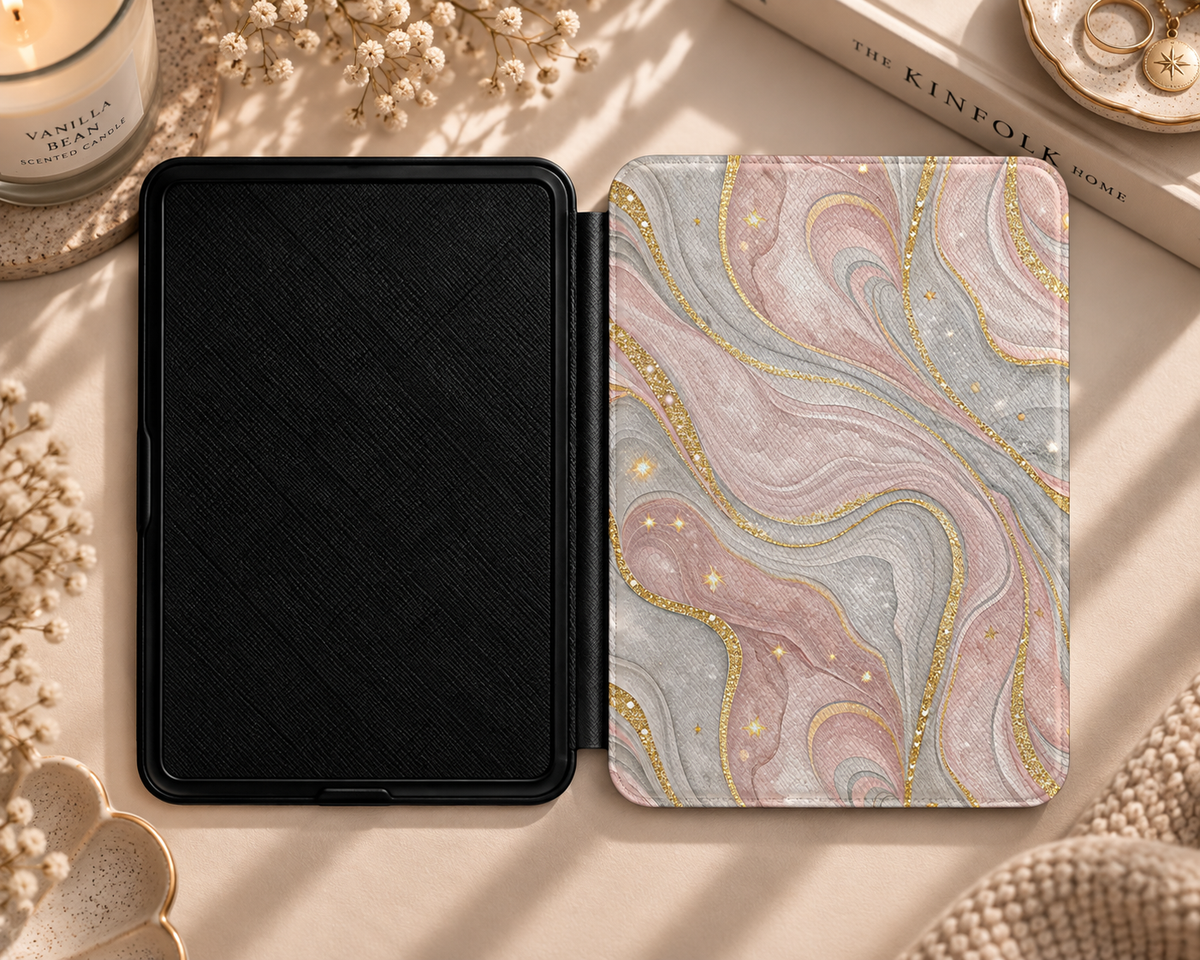 Rose quartz marble Kindle case in vegan leather — view 6