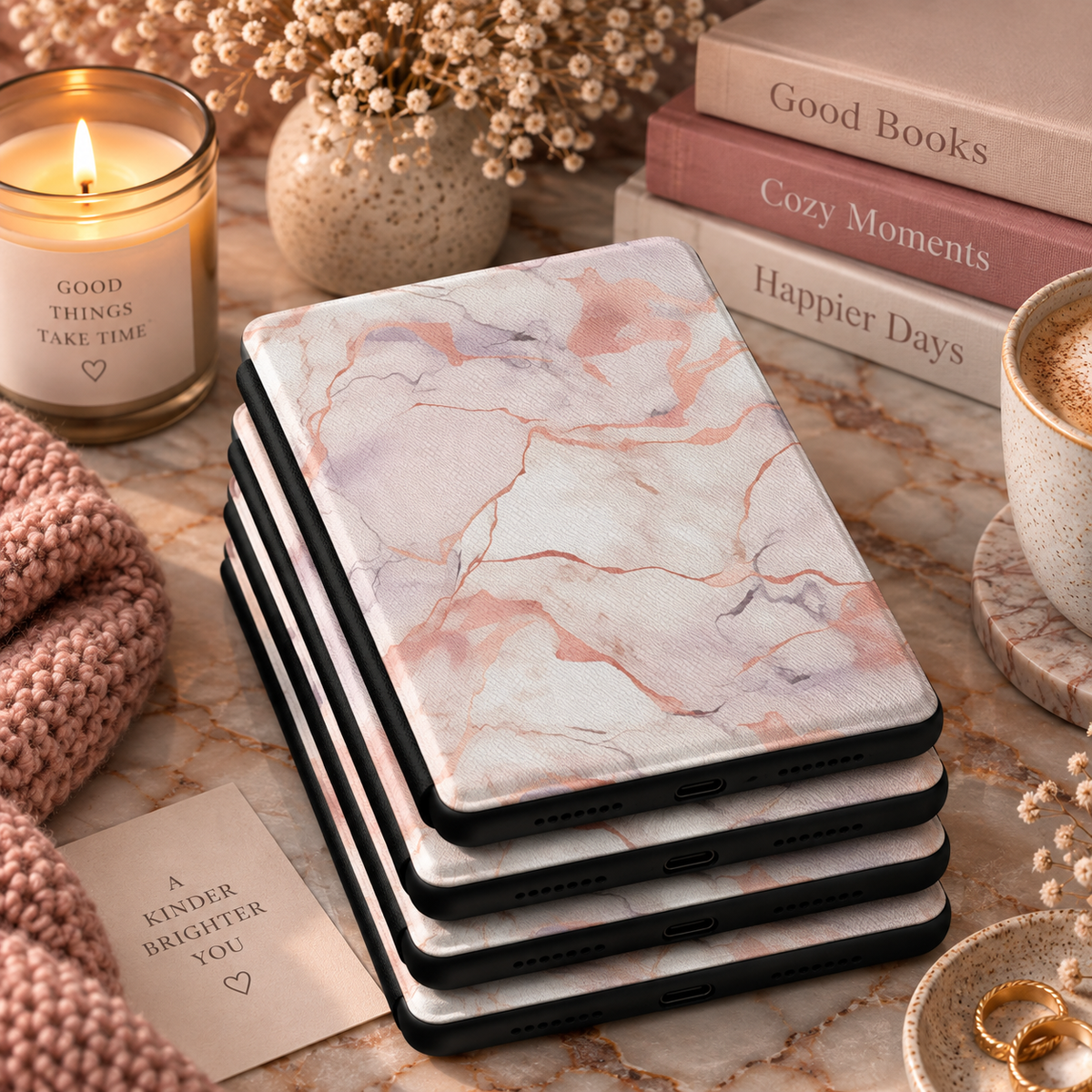 Blush marble Kindle case in vegan leather — view 3