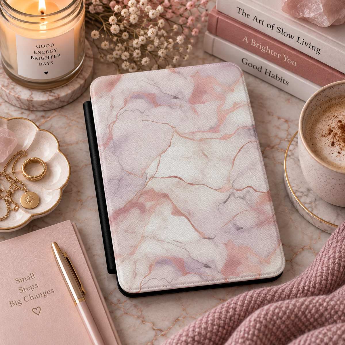 Blush marble Kindle case in vegan leather — view 2