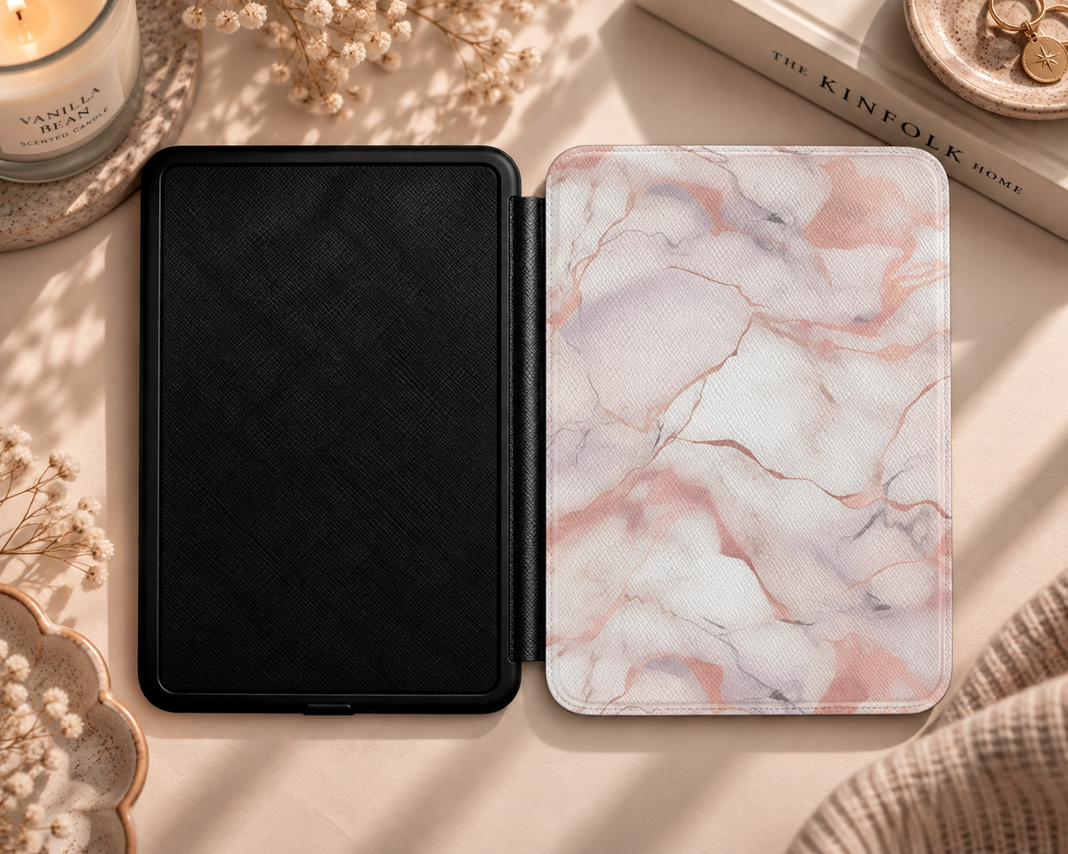 Blush marble Kindle case in vegan leather — view 4