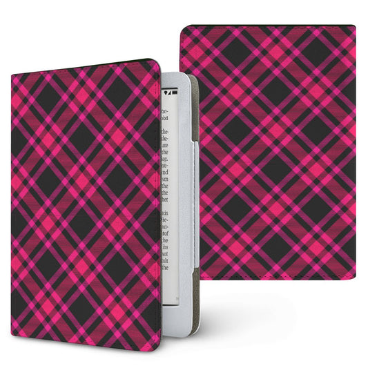 Hot Pink Tartan Kindle case — pink & black plaid, printed front and back