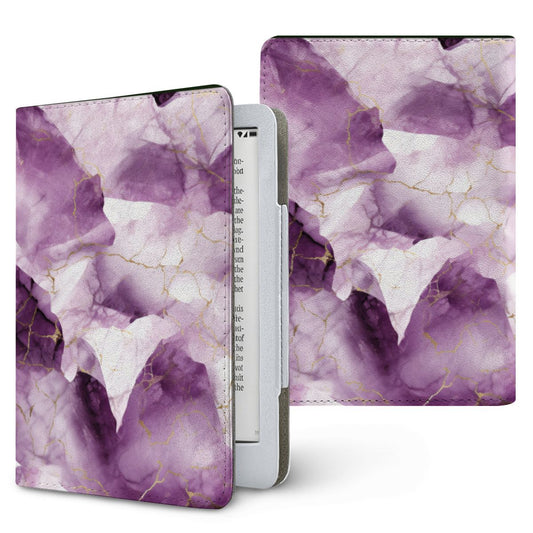 Amethyst Marble Kindle case — plum & gold, printed front and back