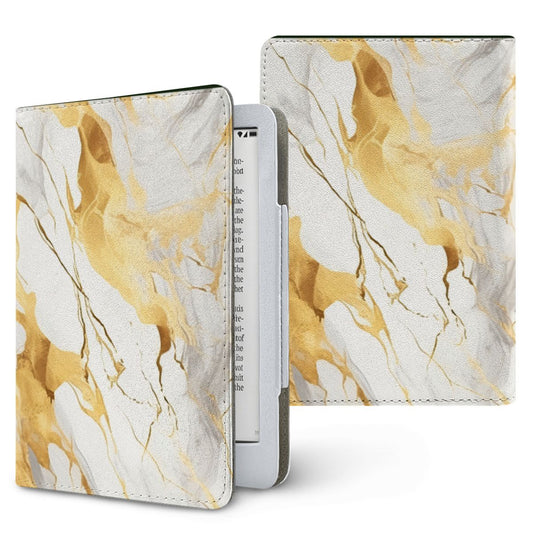 White & Gold Marble Kindle case — gilded stone, printed front and back