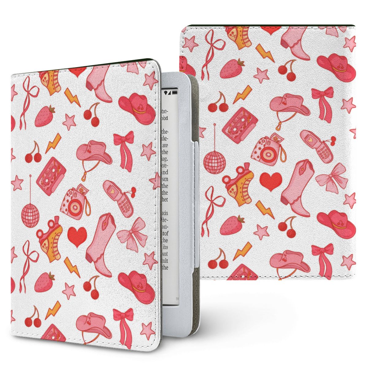 Coquette Cowgirl Kindle case — pink western, printed front and back