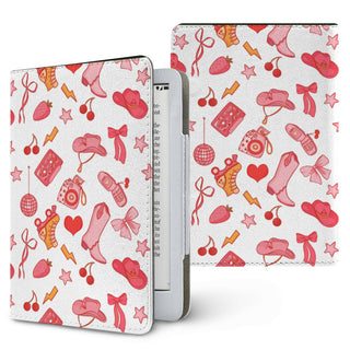 Coquette Cowgirl Kindle case — pink western, printed front and back