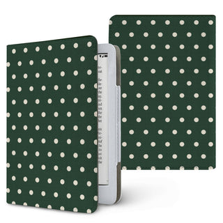 Forest Green Polka Dot Kindle case — cream polka dots on deep forest green, printed front and back