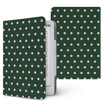 Forest Green Polka Dot Kindle case — cream polka dots on deep forest green, printed front and back