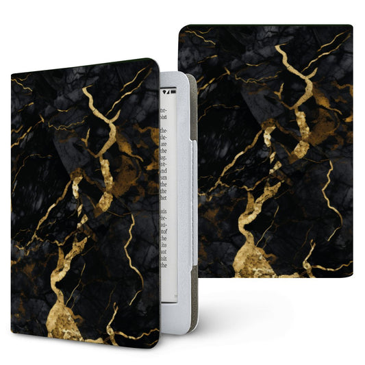Onyx Gold Marble Kindle case — black & gold, printed front and back