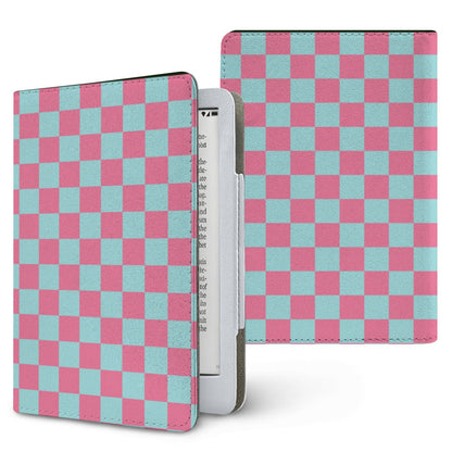 Pink & Mint Check Kindle case — pastel check, printed front and back