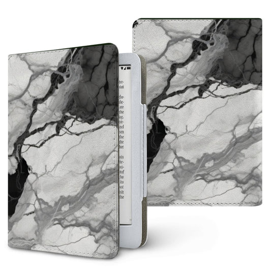 Black & White Marble Kindle case — monochrome, printed front and back