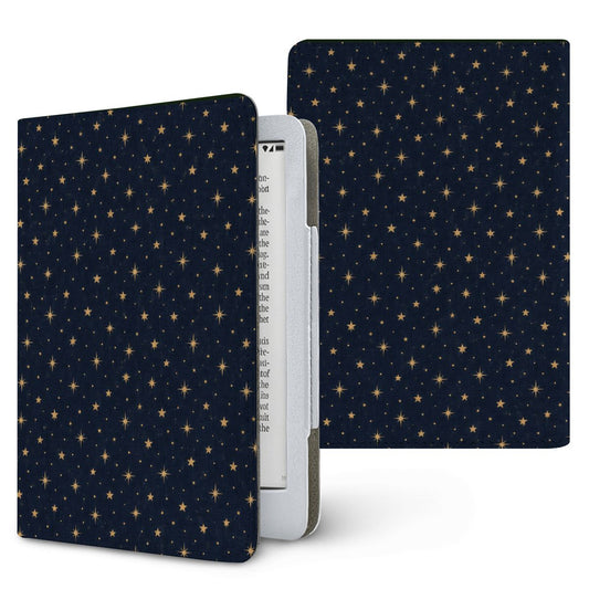 Gold Stars Navy Kindle case — tiny gold stars on deep midnight navy, printed front and back
