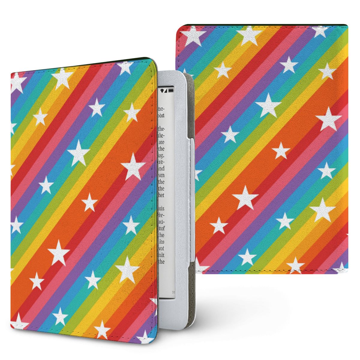 Rainbow Star Stripe Kindle case — rainbow, printed front and back