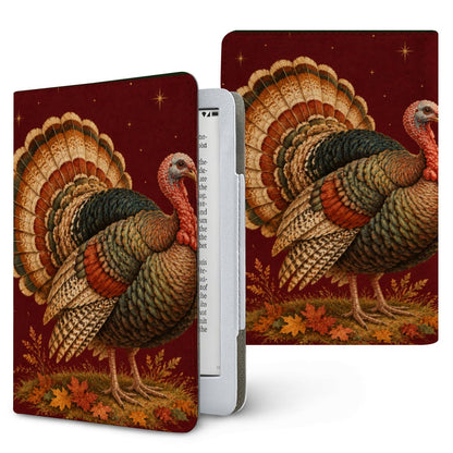 Vintage Turkey Kindle case — ornate Victorian-postcard turkey on deep burgundy, printed front and back