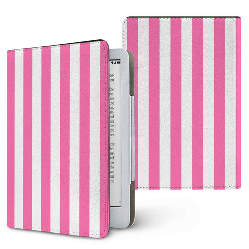 Pink Cabana Stripe Kindle case — pink stripe, printed front and back