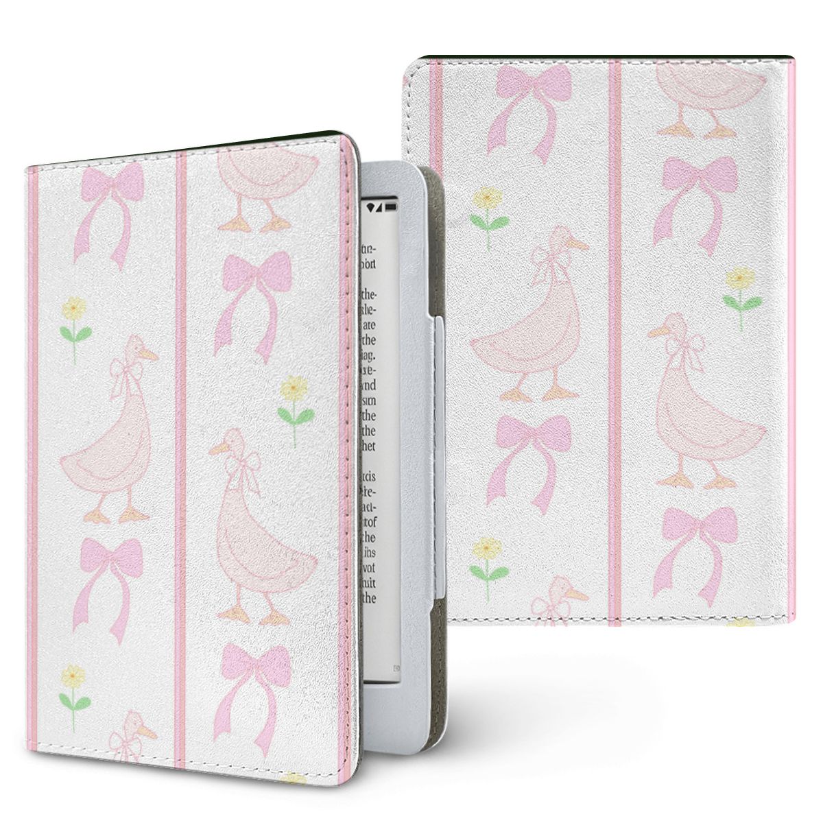 Ribbon Goose Kindle case — pink coquette, printed front and back