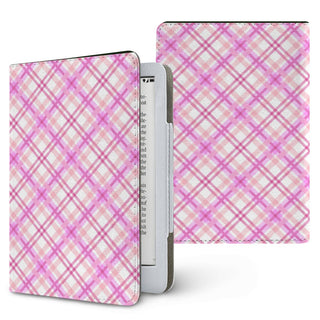 Rose Plaid Kindle case — pink plaid, printed front and back