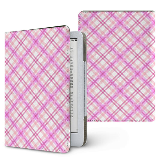 Rose Plaid Kindle case — pink plaid, printed front and back