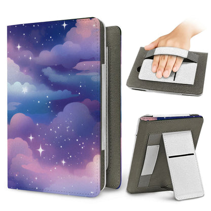 Twilight Clouds Kindle case — elastic hand strap and fold-out stand on the back