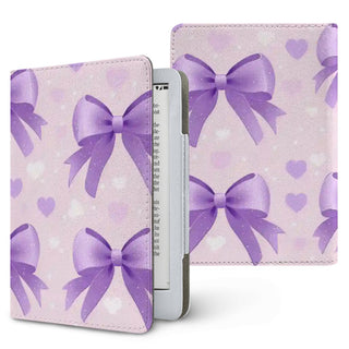 Lilac Bows & Hearts Kindle case, printed front and back, fits Kindle Paperwhite 6.8 and 7 inch and Colorsoft