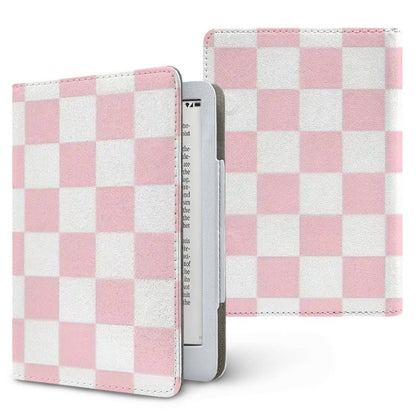 Pink & White Checkerboard Kindle case, printed front and back, fits Kindle Paperwhite 6.8 and 7 inch and Colorsoft