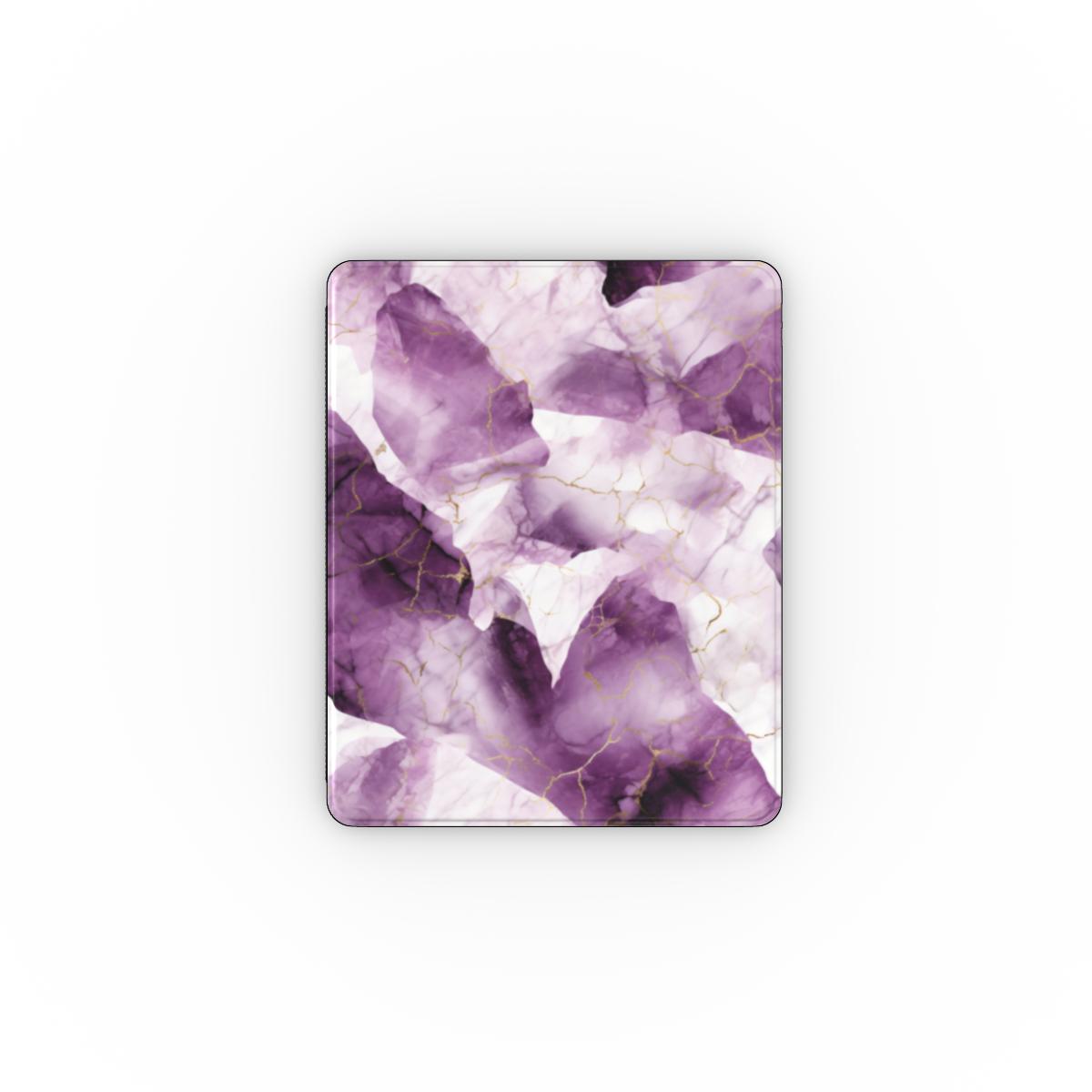 Amethyst marble iPad case open, showing the stand fold and interior