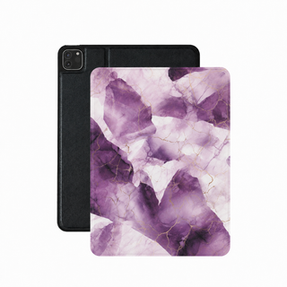 Amethyst marble iPad case in purple and gold vegan Saffiano leather