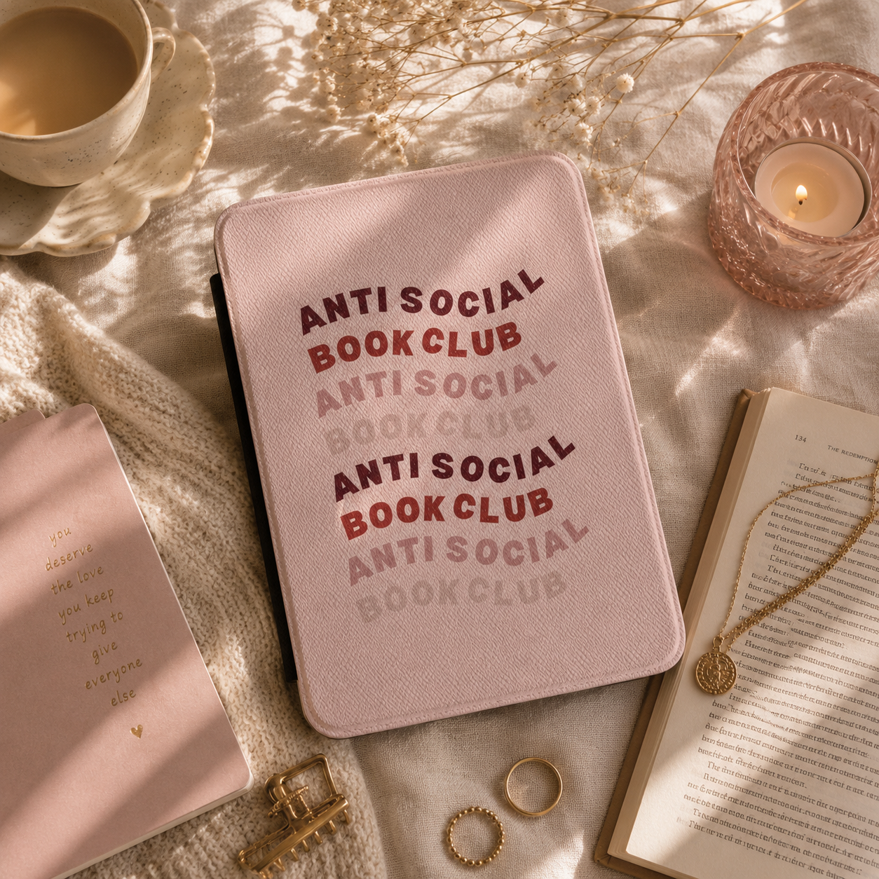Anti-Social Book Club Kindle case front cover — bookish slogan print
